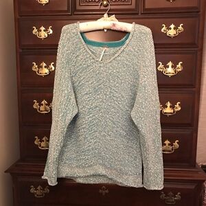 Free People Green White V-neck Dolman Sleeve Sweater Size Medium M